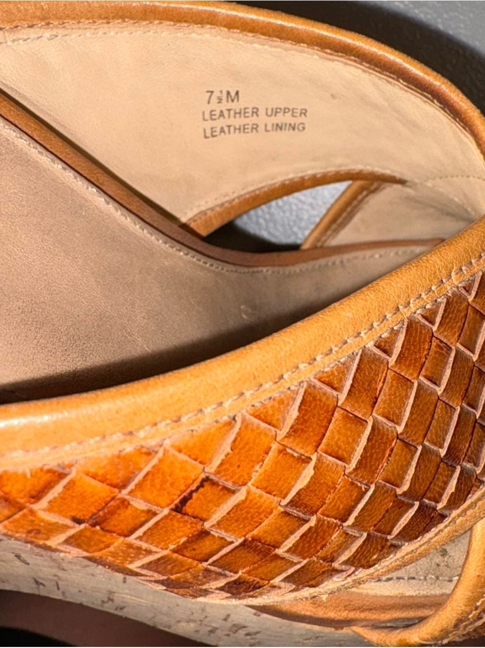 Via Spiga Tan Woven Leather Cork Wedge Sandals - Picture 6 of 7